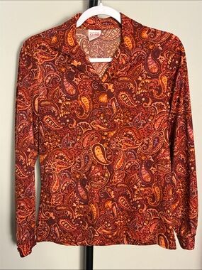 Vintage Graff Paisley Button-Up Top in Rust & Orange Small / Medium Fit